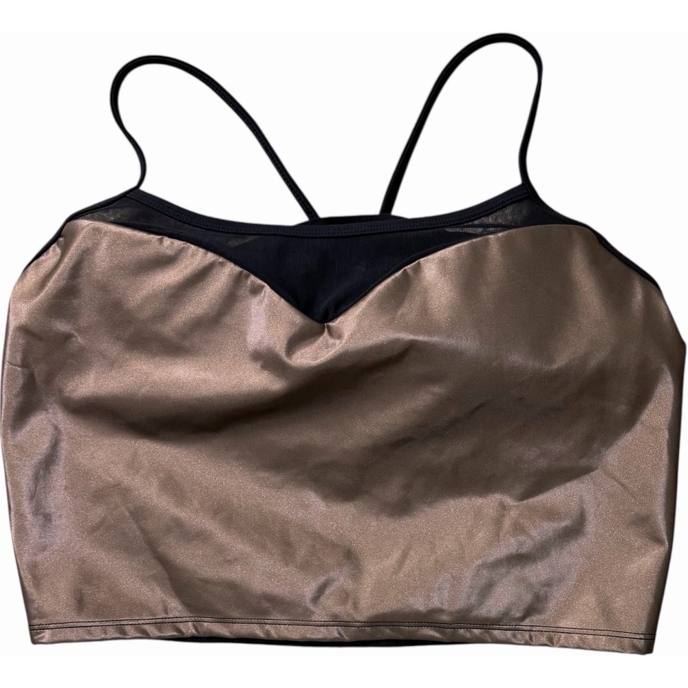 Fabletics Marcela Midi Metallic Mesh Sports Bra Black And Bronze Medium/Large